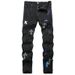 European Jeans With Distressed Patches, Black Trendy Elastic Slim Fit Leggings, Personalized Men's Pants_mkmklike.com