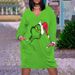 Women's Clothing Digital Christmas Green Geek Print Temperament Midi Pullover V neck Long Sleeve Dress_mkmklike.com