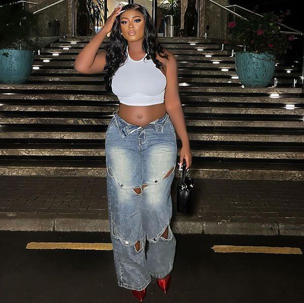 Women's Clothing Casual Women's Jeans Women's Street Fashion Washed Button Closure High Waist Pants_mkmklike.com