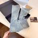 Women's High-Waisted Slim-Fitting Flared Jeans Sparkly Star Rhinestone Detail American Style Petite Spring Horse-Length Pants_mkmklike.com