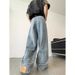 Hong Kong Style Design Wide-leg Jeans Men's Slightly Pulled Loose Large Size Light-colored Pants_mkmklike.com