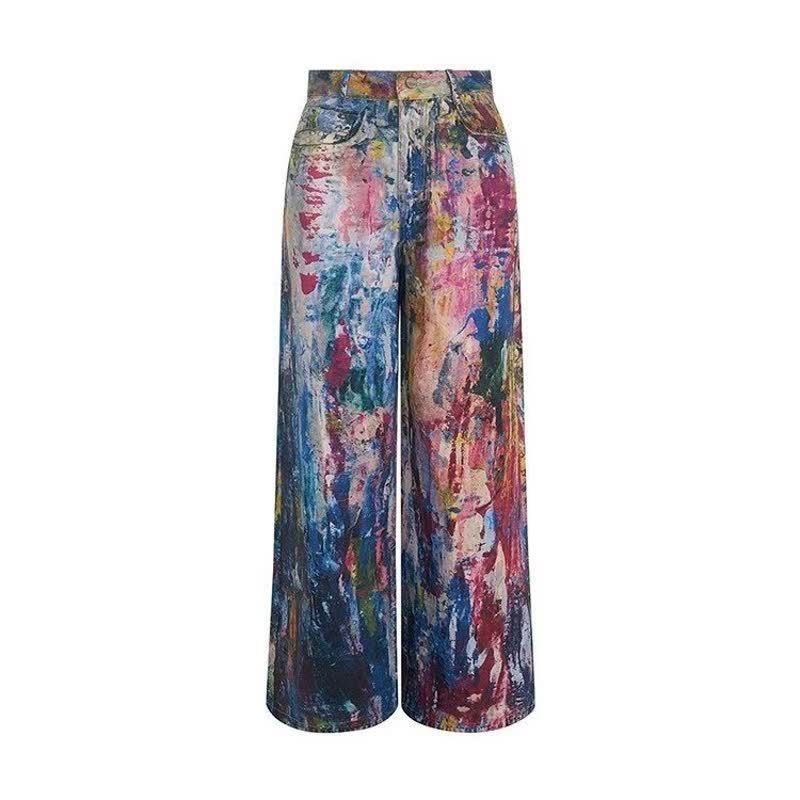 Men's & Women's Camo Print Wide Leg Jeans - Retro Streetwear Straight Leg Denim Pants For Casual Wear_mkmklike.com