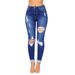 Premium High-Waisted Ripped Skinny Jeans - Stretch Denim Pants With Anti-Wrinkle Finish For Women, Classic Dark Blue & Versatile Fit_mkmklike.com