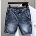 Large Size Blue Denim Shorts, Haren Straight Leg Loose Fit Five Quarter Pants, Heavy-duty Washed And Worn Horse Pants_mkmklike.com