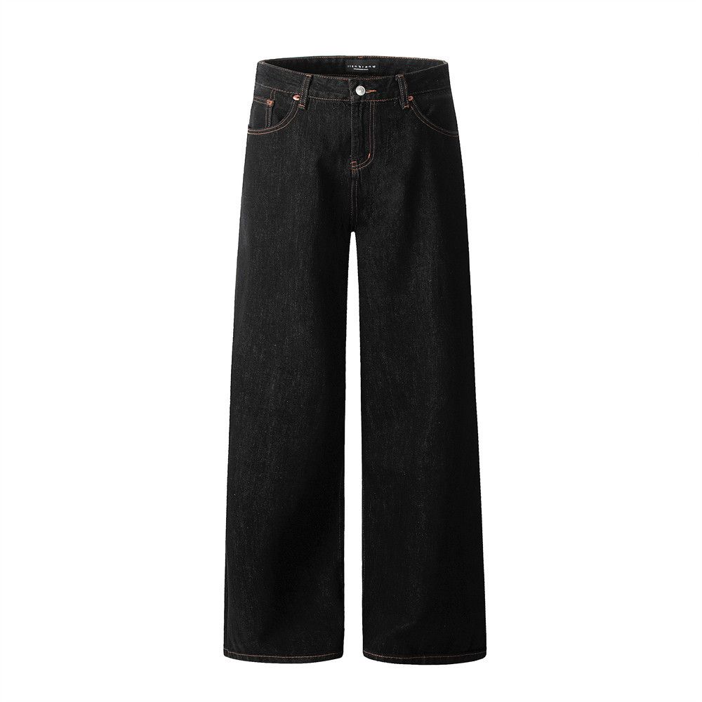 American Style Solid Color Stitched Jeans For Men Versatile Ins Street Fashion Personality Straight Design Loose_mkmklike.com