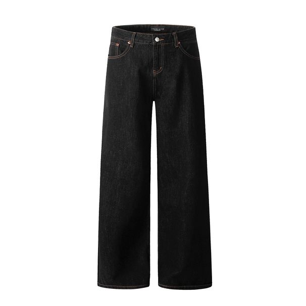 American Style Solid Color Stitched Jeans For Men Versatile Ins Street Fashion Personality Straight Design Loose_mkmklike.com