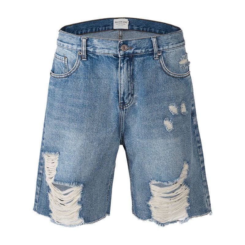 Men's Clothing Summer High Street Bottom Big Hole Denim Shorts Hip Hop Couple Beggar Pants_mkmklike.com