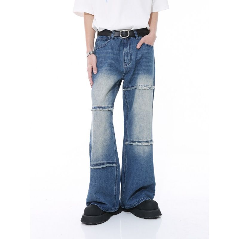 Men's Distressed Straight-Leg Jeans – Vintage Washed Denim With Raw Hem (S-3XL, 90% Cotton, American Streetwear, Retro Loose Fit)_mkmklike.com