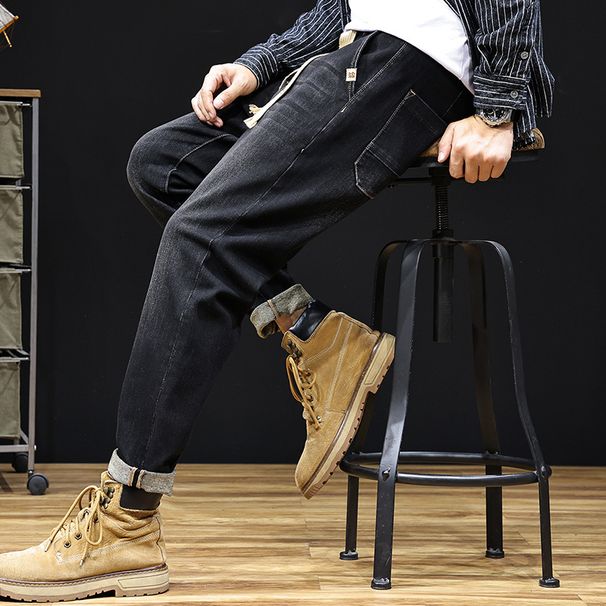 Factory Direct Supply Autumn And Winter New Elastic Waist Sports Harlan Pants Men's High-quality Heavy Industry Large-size Denim Trousers Men's_mkmklike.com