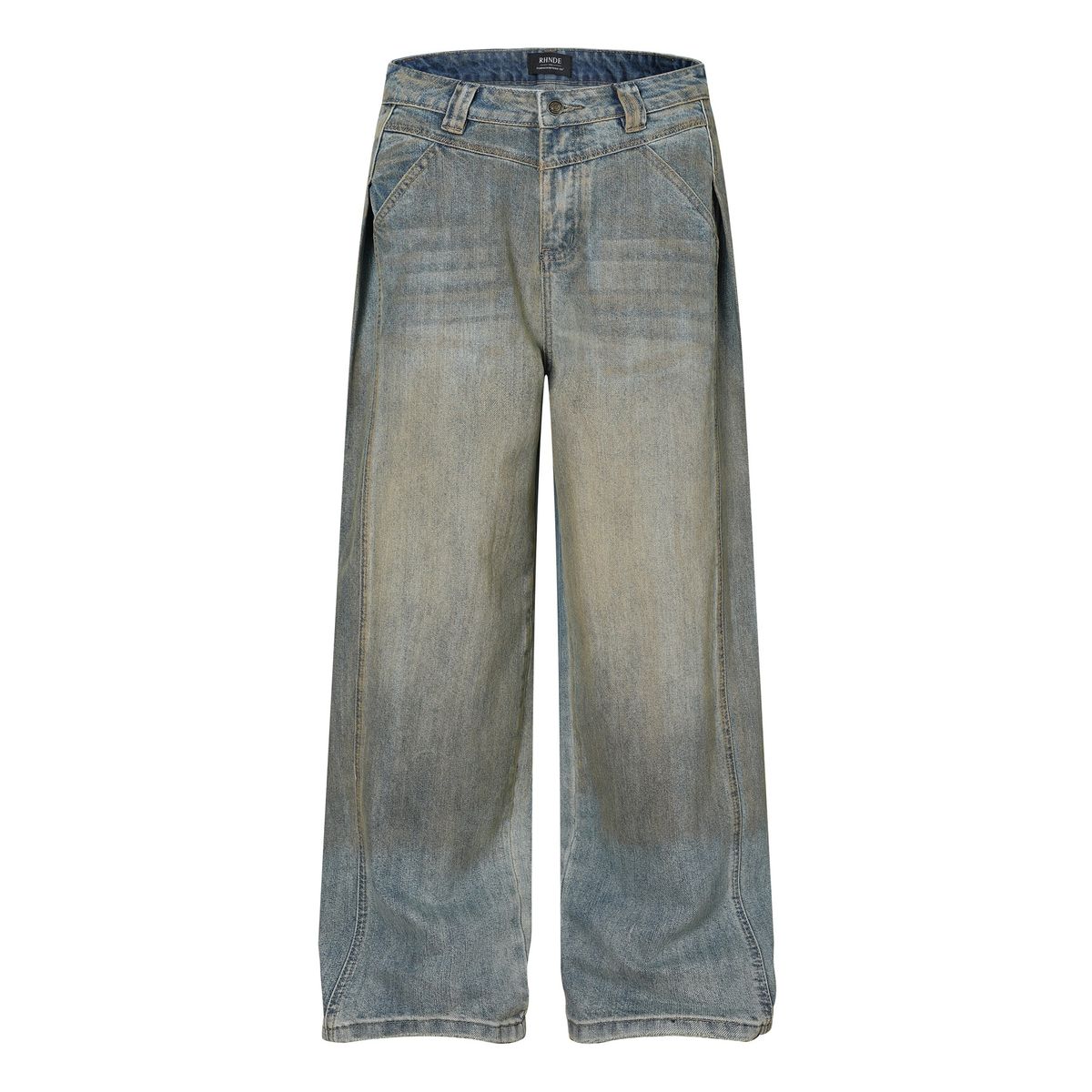 Men's Loose Wide Leg Jeans Retro Style Trendy Washed Distressed High Street Design Clothing_mkmklike.com