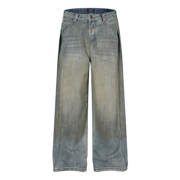 Men's Loose Wide Leg Jeans Retro Style Trendy Washed Distressed High Street Design Clothing_mkmklike.com
