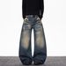 "Graffiti-Stitch Wide-Leg Jeans – Hip-Hop Distressed Denim With Custom Lettering (S-3XL, Vintage Blue/Black)"_mkmklike.com