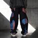 Men's Graffiti Washed Denim Jeans – Loose Straight Leg Pants With Hand-Painted Art (Black, S-3xl)_mkmklike.com