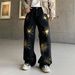 Graffiti Jeans – Men's Loose Straight-Leg Pants With Splatter Paint & Rhinestone Detailing Fashion Trends_mkmklike.com