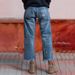 Women's Loose Straight Leg Cropped Jeans With Frayed Edges And Ripped Details_mkmklike.com