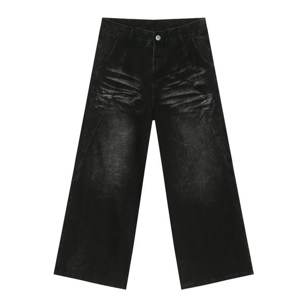 Men's Vintage Washed Jeans – Distressed Loose Straight Leg Denim Pants (S-XL, Black Gray)_mkmklike.com