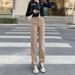 Khaki High-Waisted Straight-Leg Jeans For Women, Spring New Loose Slimming Cigarette Pants, Autumn Wear_mkmklike.com