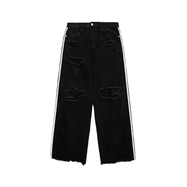 Men's Streetwear Ripped Jeans – Distressed Straight-Leg Denim Pants (Black, S-XL)_mkmklike.com