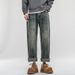 American Retro Spring Jeans, Men's Straight Harlan Loose Trendy Brand Washed Double Craft Middle Waist Youth Large Size_mkmklike.com