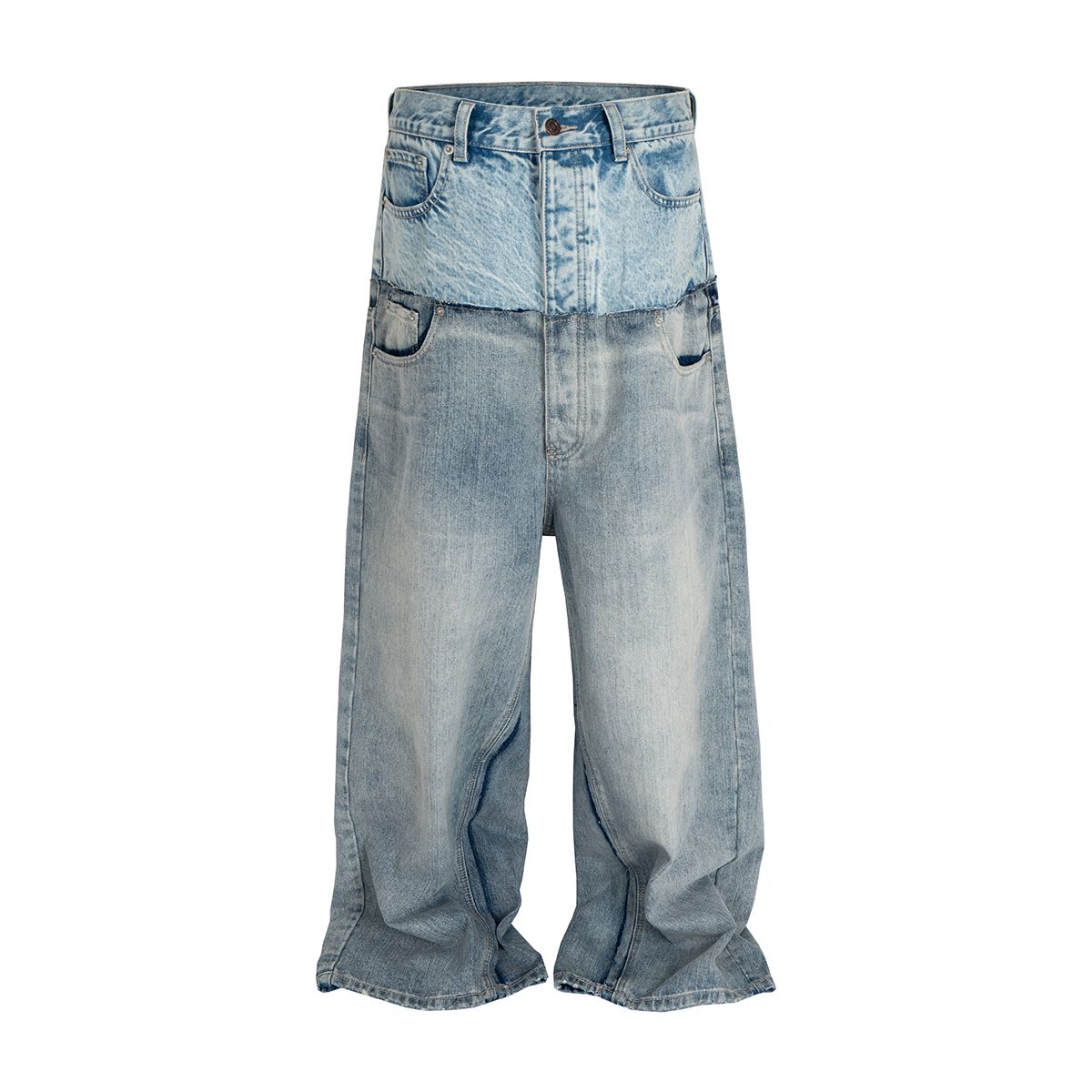 CUT-UP Doppelschichtige Patchwork-Baggy-Jeans Mit Doppelter Taille Für Damen Und Herren, Gerade, Lässige, Lockere Denim-Hose, Übergröße_mkmklike.com