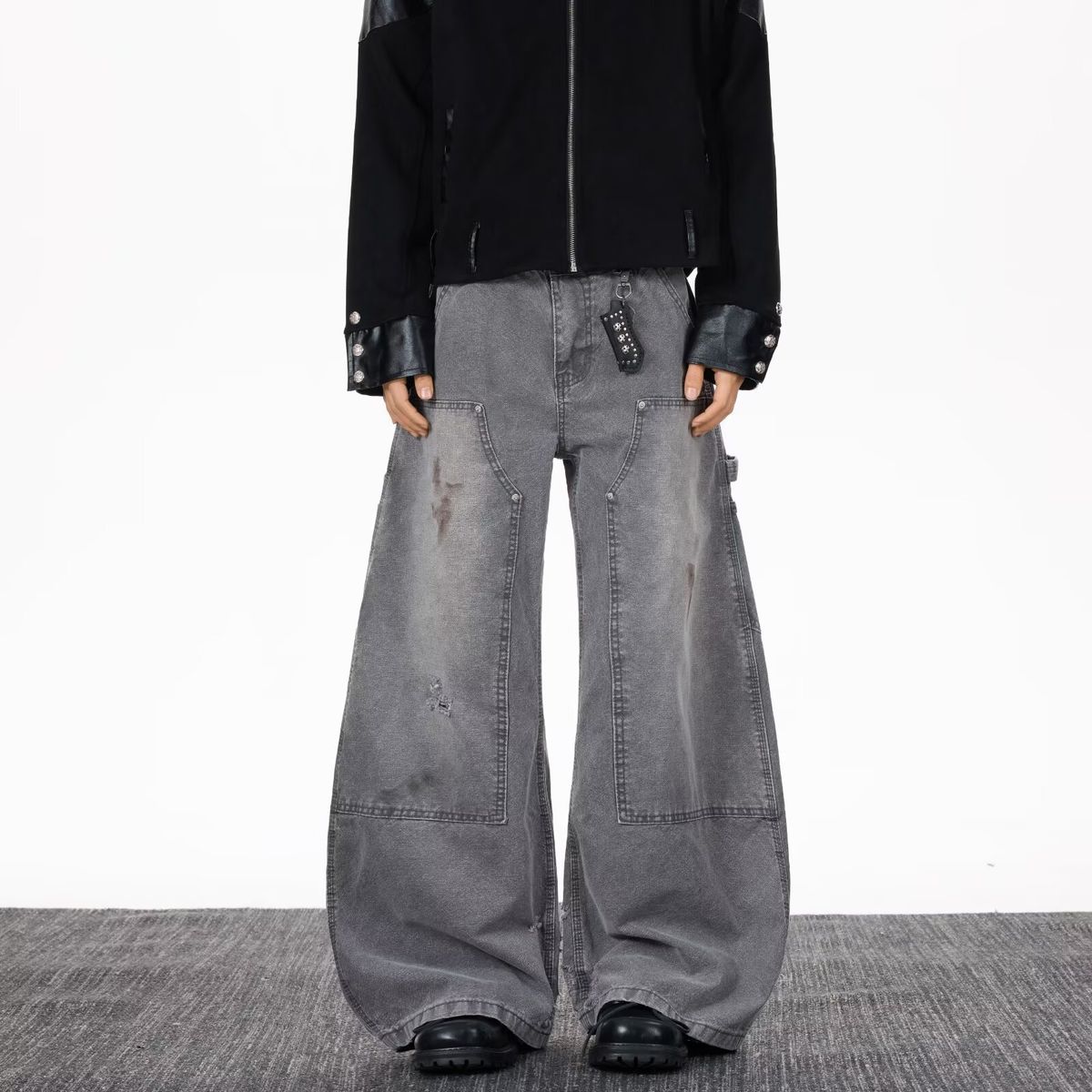 Men's Clothing Streetwear Distressed Denim Pants - Oversized Drop-Crotch Design, Acid Wash Grey, High Waist Baggy Jeans For Men (S-XXXL)_mkmklike.com
