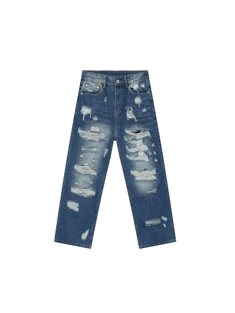 EF JEANS | 2024 New American Street Hip Hop Wind Heavy Industry Multi-hole Design Sense Straight Jeans Tide_mkmklike.com