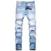 Spot Jeans Men's Light Color Slim Fit Skinny Jeans Embroidered Distressed Sequined Patch Work Casual Denim Pants_mkmklike.com