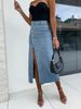 K Women's Button Irregular Slit Half Body Denim Skirt With High Waist And Sexy Slim Fit, Hip Hugging Skirt_mkmklike.com