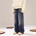 Men's Clothing High Street Retro Rhizome Print Wide Leg Jeans Washed And Distressed Loose And Versatile Straight Leg Floor Length Trousers Trend_mkmklike.com