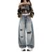 Women's High-Waisted Slimming Ripped Wide Leg Jeans Loose Fitting Floor Length Pants American Style Denim_mkmklike.com