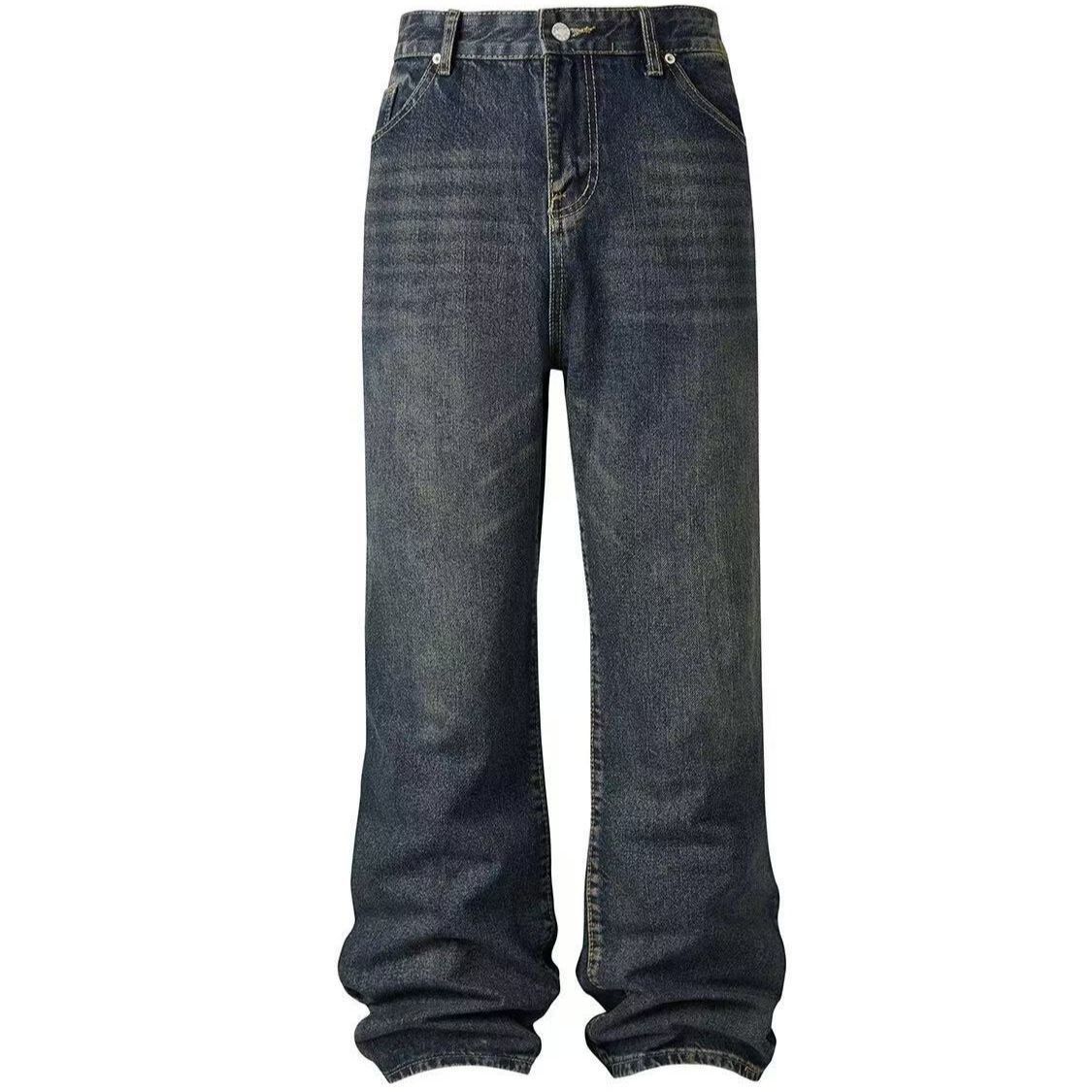 Men's Clothing 25 Autumn American Retro Blue Washed Distressed High Street Flared Jeans_mkmklike.com