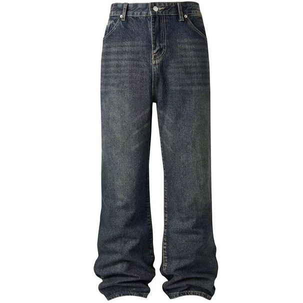 Men's Clothing 25 Autumn American Retro Blue Washed Distressed High Street Flared Jeans_mkmklike.com