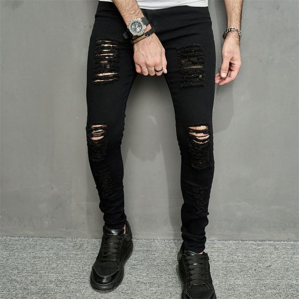 Men's Clothing Casual Ripped Slim Fit Denim Small Feet Personalized Trend Jeans_mkmklike.com