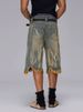 Summer Loose Cropped Denim Shorts For Men Brushed Yellow Mud Dye Washed Old Fashioned Trendy Brand_mkmklike.com