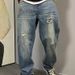 Men's American Casual Washed Retro Ripped Jeans Straight Leg Loose Trendy Wide Leg Dad Pants_mkmklike.com