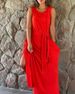 Women's Round Neck Sleeveless Dress Slit Solid Color Casual Commuting Long Skirt_mkmklike.com