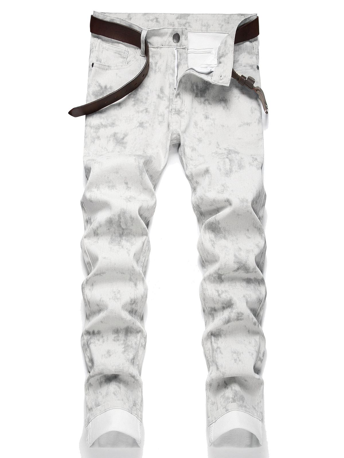 Men's Slim Fit Printed Casual Trousers Comfortable Denim Pants_mkmklike.com