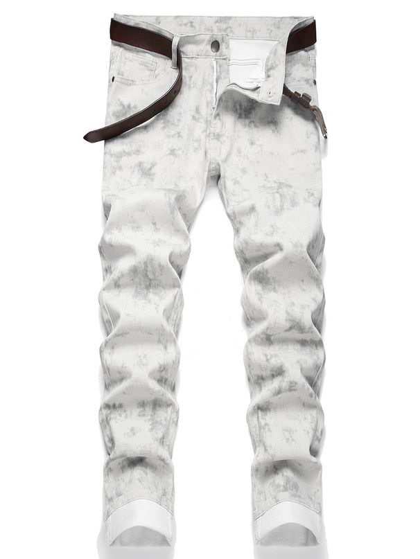 Men's Slim Fit Printed Casual Trousers Comfortable Denim Pants_mkmklike.com