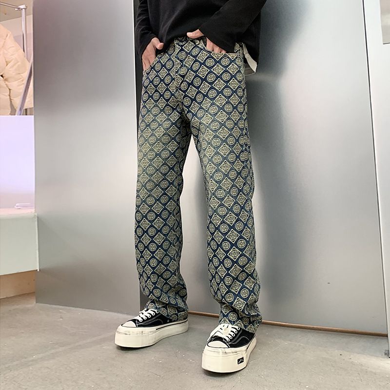 Men's Clothing Denim Jacquard Pants Men's Cool Full Print Embroidery High Street Straight Jeans Fashion Trousers_mkmklike.com