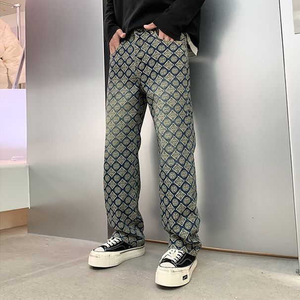 Men's Clothing Denim Jacquard Pants Men's Cool Full Print Embroidery High Street Straight Jeans Fashion Trousers_mkmklike.com