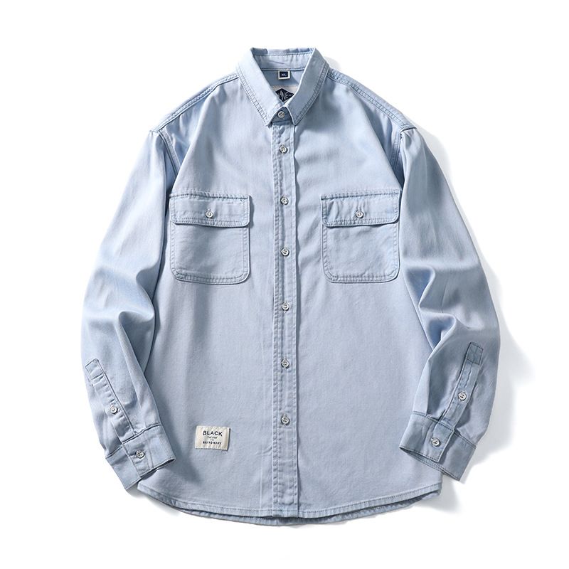 Large Size Men's Clothing New Tencel Ultra-thin Denim Shirt Spring And Summer Solid Color Fat Denim Shirt Men's Hair_mkmklike.com