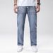 Men's Clothing Stretch Denim Straight Leg Jeans Light Blue Slim Fit Flattering Trousers_mkmklike.com