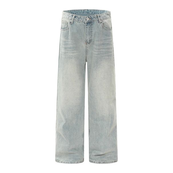 Faded Washed Vintage Jeans For Men, Versatile Loose Casual Straight-Leg Simple Floor-Length Pants, High Street Trend_mkmklike.com