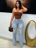 S391349 Cross-Border Women's Wholesale Fashion Classic Embroidery Retro Artistic Blue High-Waisted Wide-Leg Denim Pants_mkmklike.com
