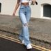 Women's Clothing Denim Wide Leg Trousers Ripped Jeans With Bootcut_mkmklike.com