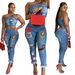 Women’s Clothing Sexy New Cartoon Patch Cuff Jeans Suit_mkmklike.com