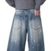 Men's Distressed Ink Splash Jeans - Loose Fit Straight Leg High Street Pants With Vintage Wash & Streetwear Style_mkmklike.com