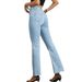Vintage Washed High-Rise Flared Jeans Stretch Denim Pants For Women ( 80% Cotton, Retro 70s Style, Comfortable Mid Waist, Distressed Hem)_mkmklike.com