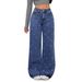 Women's Clothing Women's High Waist Straight Leg Jeans With Pearl Embellishments - Vintage Washed Denim Pants In Light Blue & Dark Blue_mkmklike.com