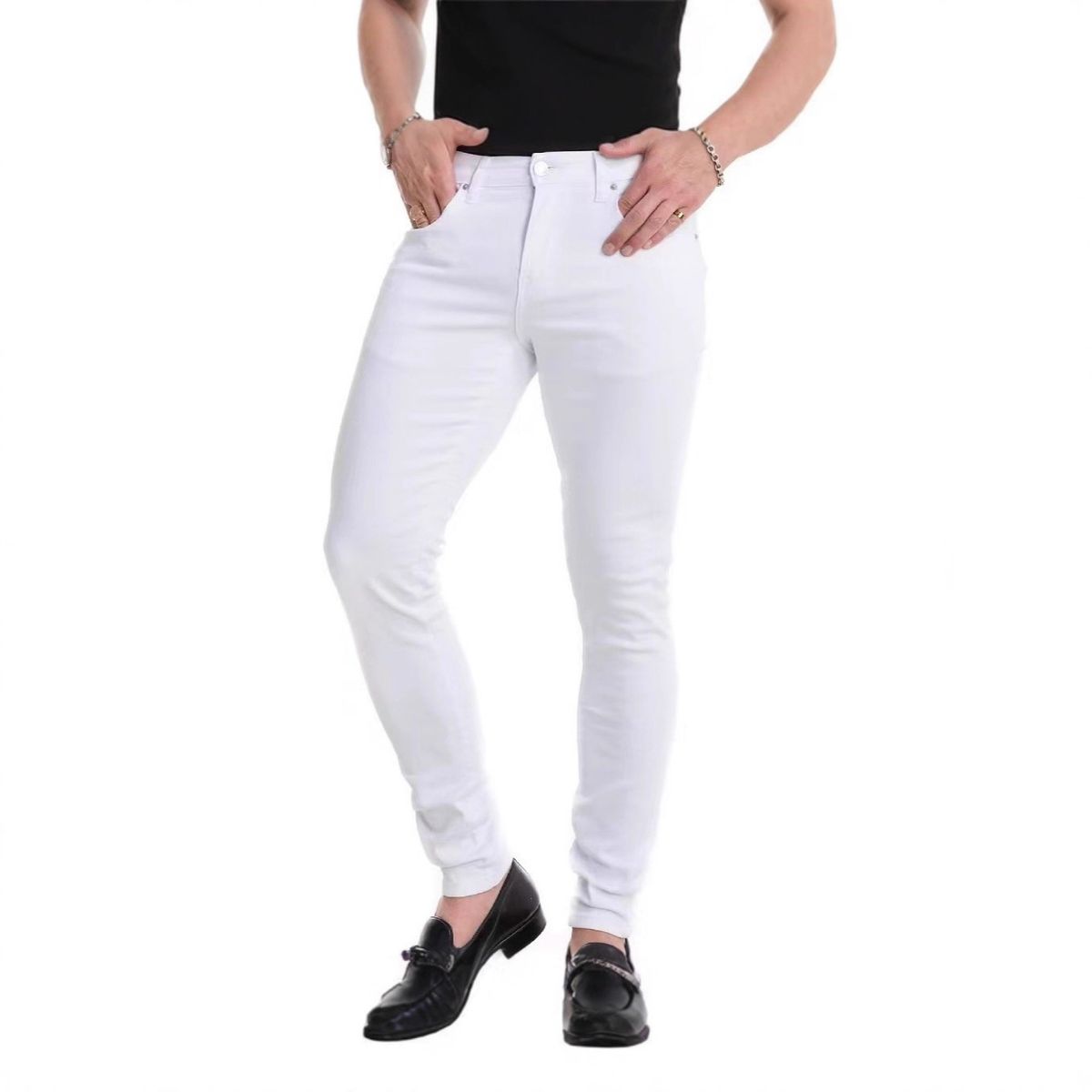 Men's Slim Fit High Waist Stretch Jeans - Retro Black Denim Pants For Casual & Streetwear Breathable & Durable_mkmklike.com